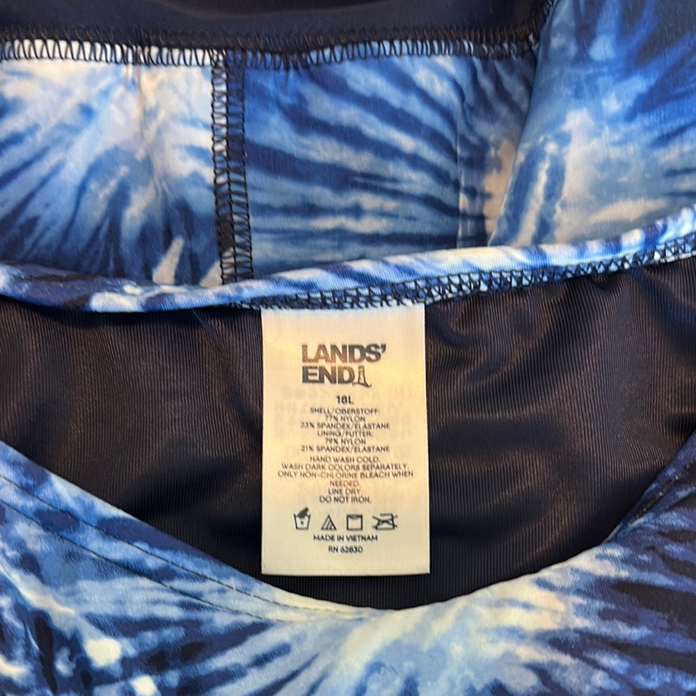 Lands’ End Blue Patterned Tie-Dye High-neck Tankini. - Picture 3 of 4